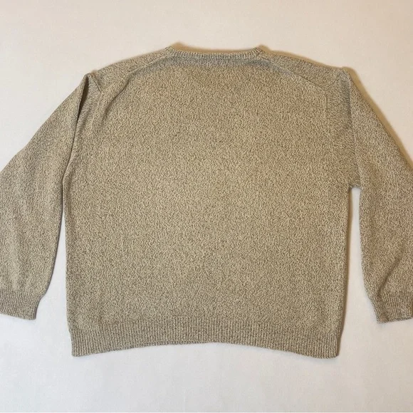 Men’s XL Textured Cotton Sweater Neutral Beige V-Neck Knit Pullover - Picture 3 of 9